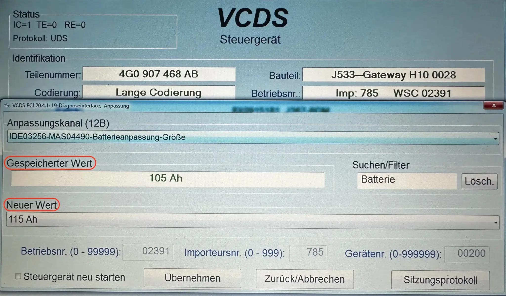 VCDS Codierung Batterie