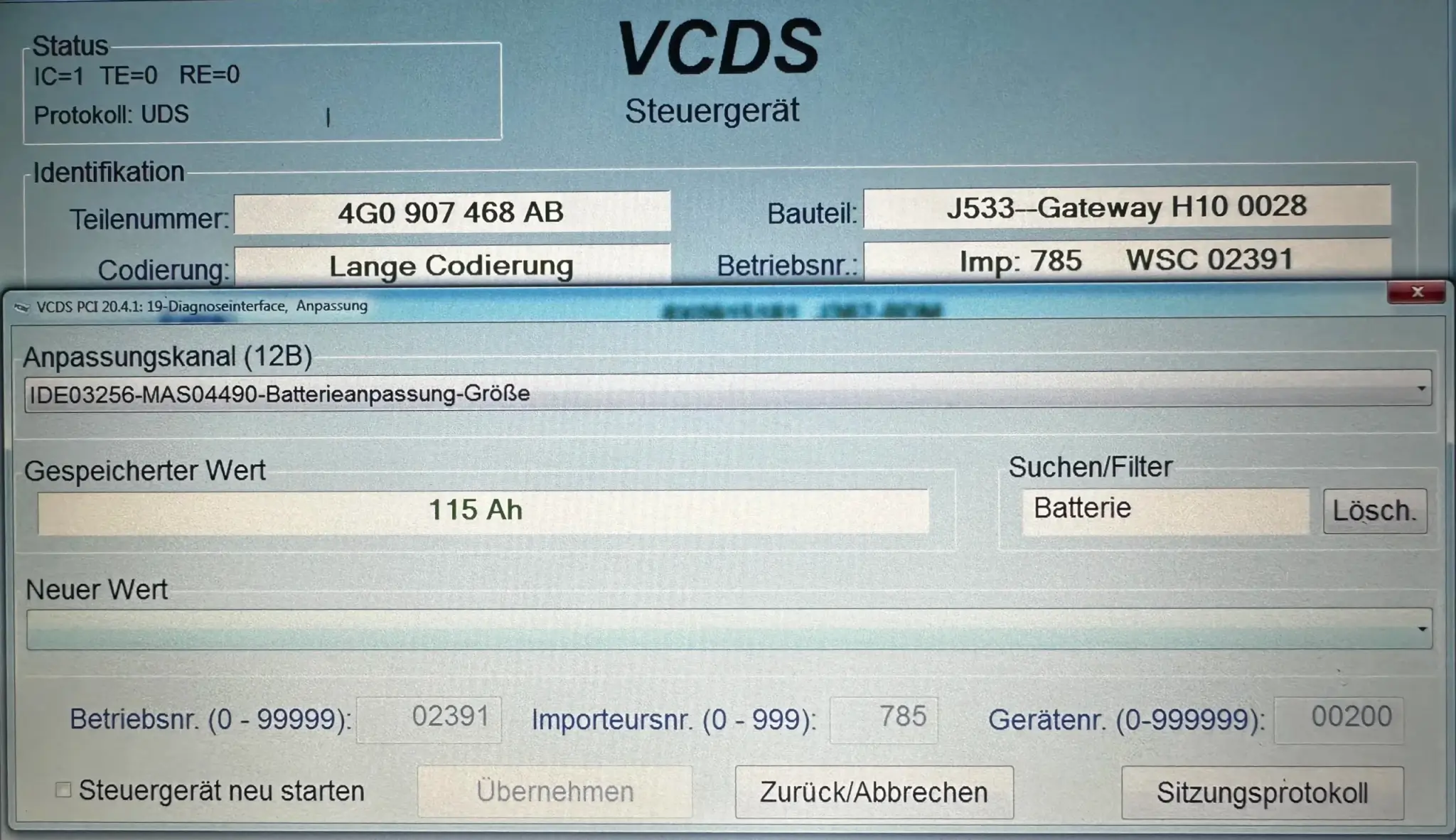 VCDS Codierung Batterie
