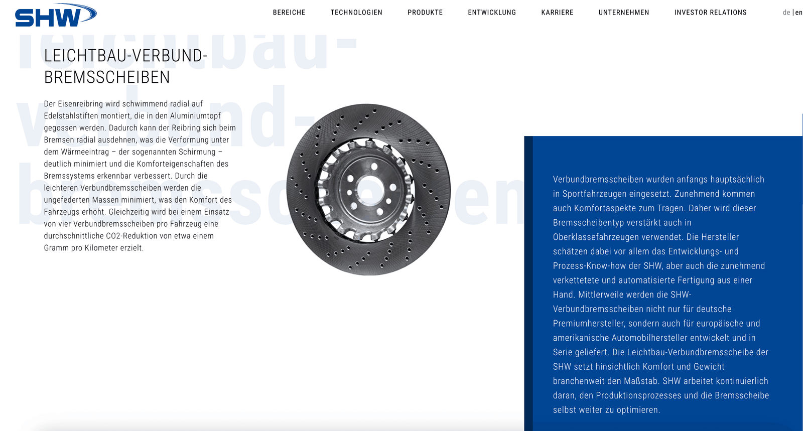 SHW Bremsscheiben Technologie